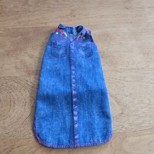 1/5$ 4/15$ 6/20$ Barbie Denim Sleeveless Dress with Floral Embroidery